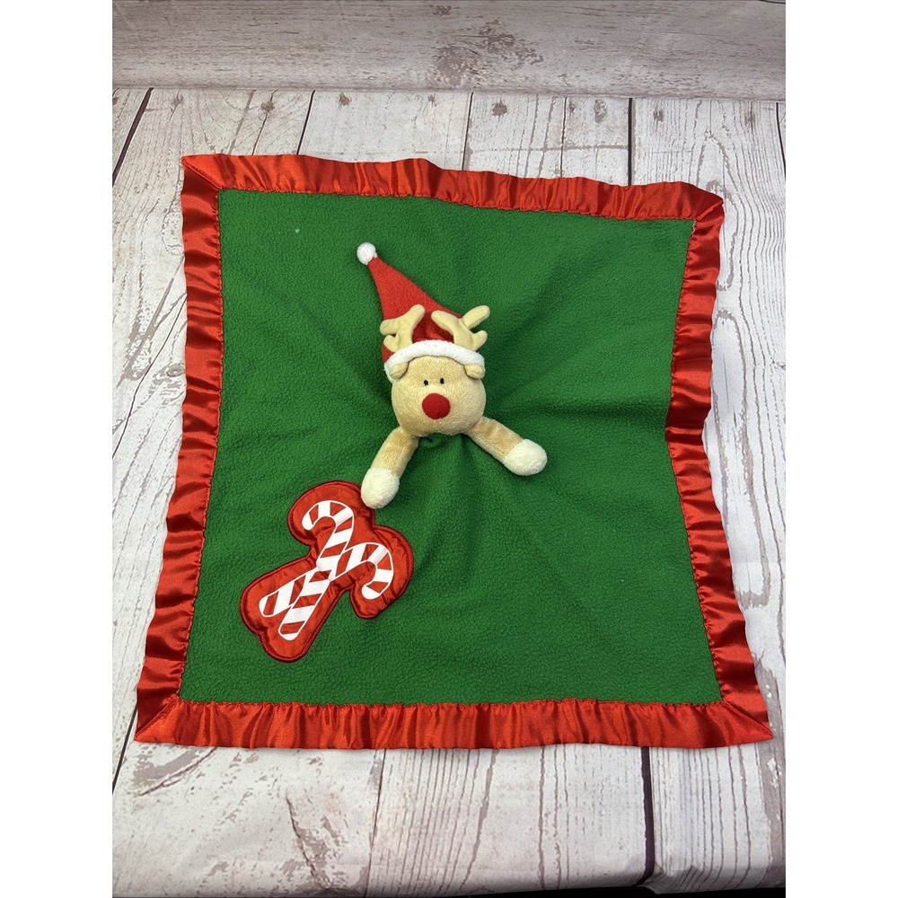BABY BOOM Christmas Reindeer Plush Candy Cane BABY LOVEY Security Blanket 16x17"